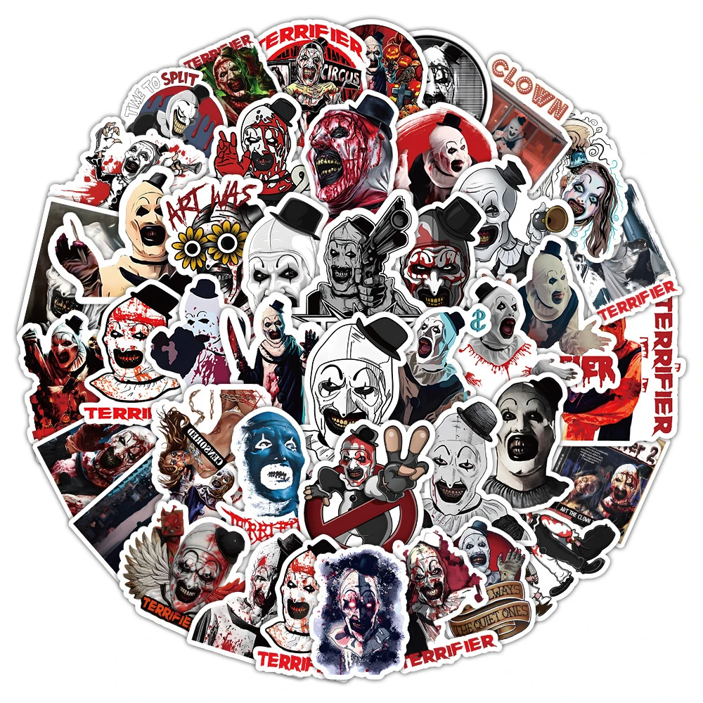 10/30/53pcs Horror Movie Terrifier Stickers Decals DIY Scrapbook Motorcycle Helmet Laptop Cool Cartoon Waterproof Sticker Decor