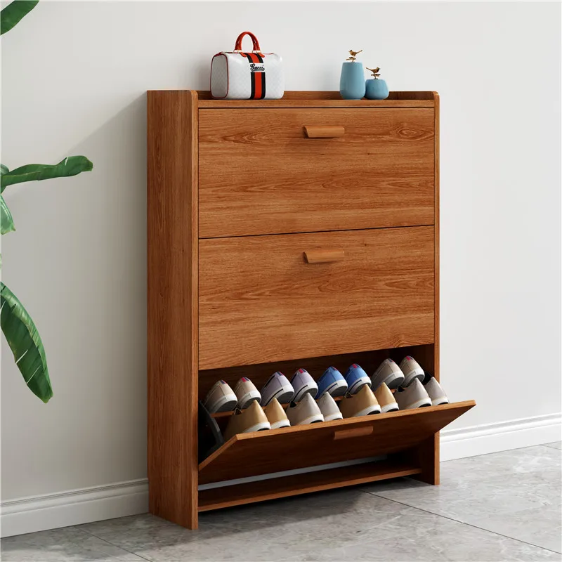 17Cm tipping bucket shoe cabinet modern foyer cabinet simple and economical solid wood color door space saving household shoe ra