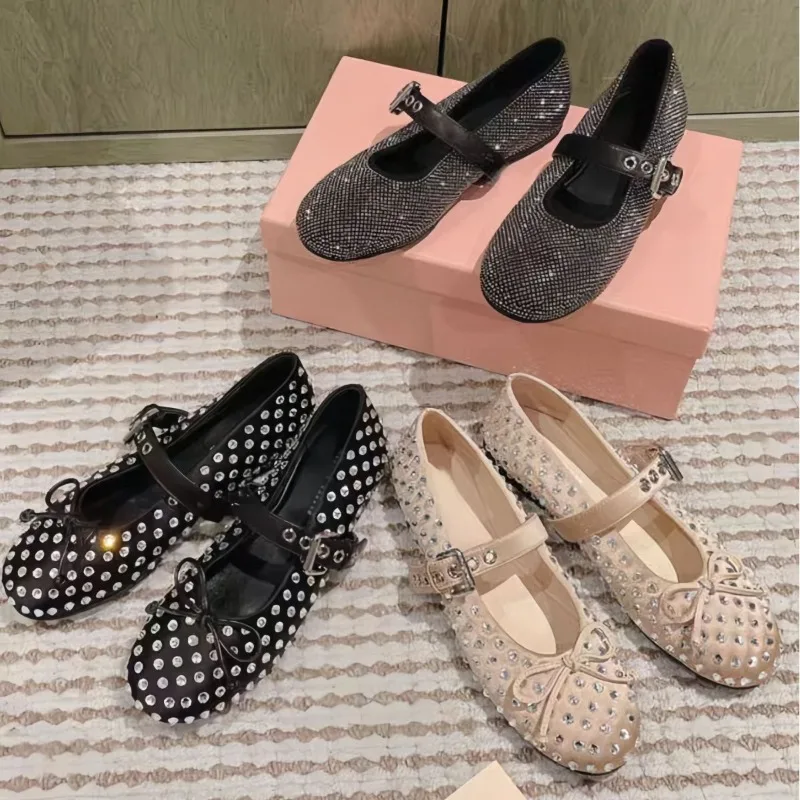 

2024 New High-end Luxury Soft-soled Soft-skinned Mary Jane Women's Shoes Round Head Sweet Wind Fashion Ballet Flat Shoes