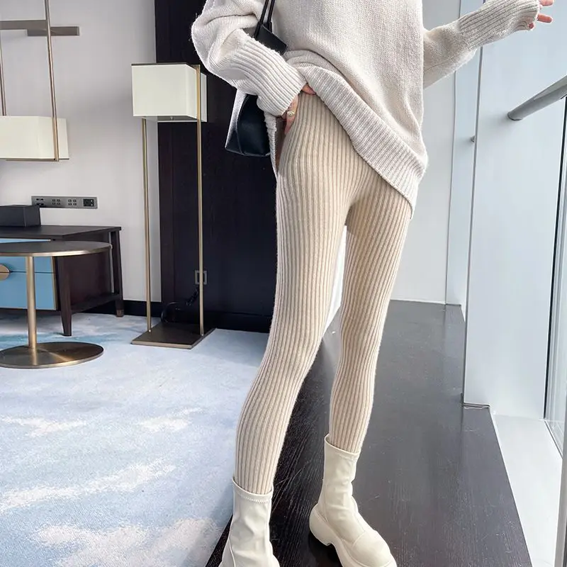 

New Keep Warm Leggings Autumn Winter Women’s High Waist Casual Trousers Knitted Solid Elasticity Ankle-Length Leggins CQ142