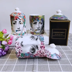 Italian Style Home Storage Jar with Lid Women's Face Romantic Ceramic Aromatherapy Candle Holder Modern Art Desk Decoration