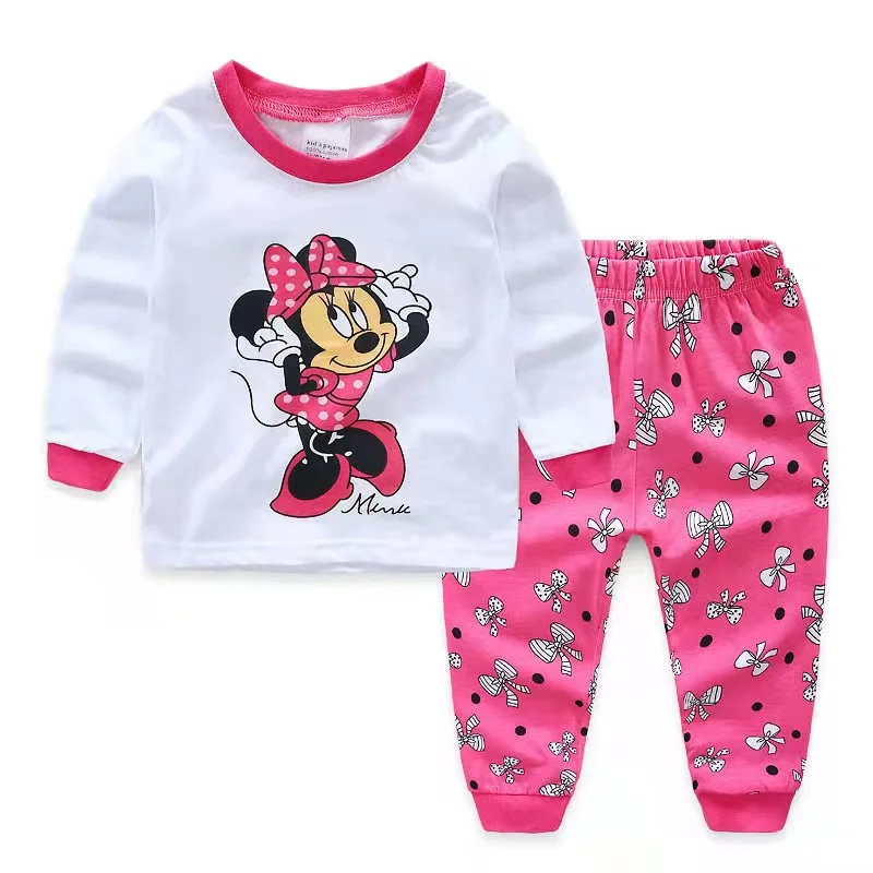 Girl's home suit set cute cartoon print round neck long sleeved pajamas home suit two-piece set