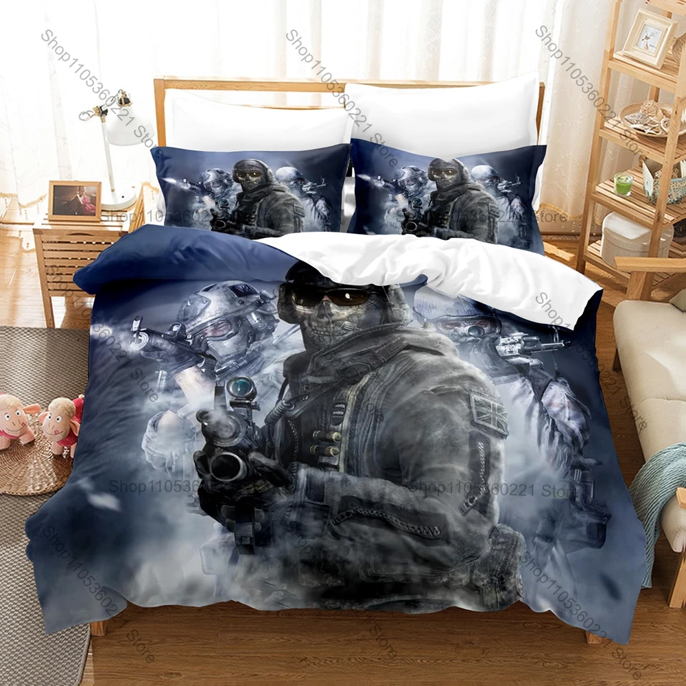 Juego de cama Call Of Duty Simon Ghost Riley, funda de edredón con estampado 3D, funda de almohada, juego de cama para niños, fanáticos de los juegos, textiles para el hogar