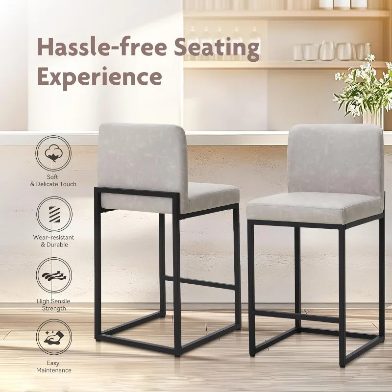 Counter Height Bar Stool Kitchen Modern Bar Stools Set of 4,24” Bar Stools Pu Leather with Backrest Upholstered.