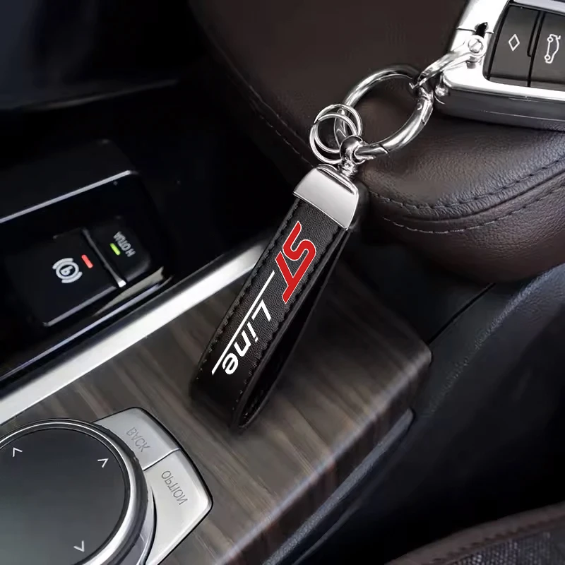 For Ford ST Line Ranger Focus MK2 MK3 Mustang Fiesta MAX Mondeo Transit F150 P Car Key Cover Pendant Keychain PU Leather Keyring