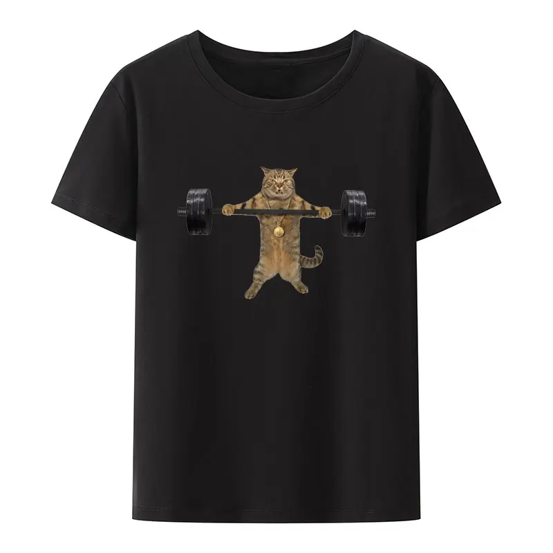 The Beige Cat Athlete with A Gold Medal Around His Neck Is Lifting A Heavy Barbell Modal T Shirt Creative Street Fashion Tops