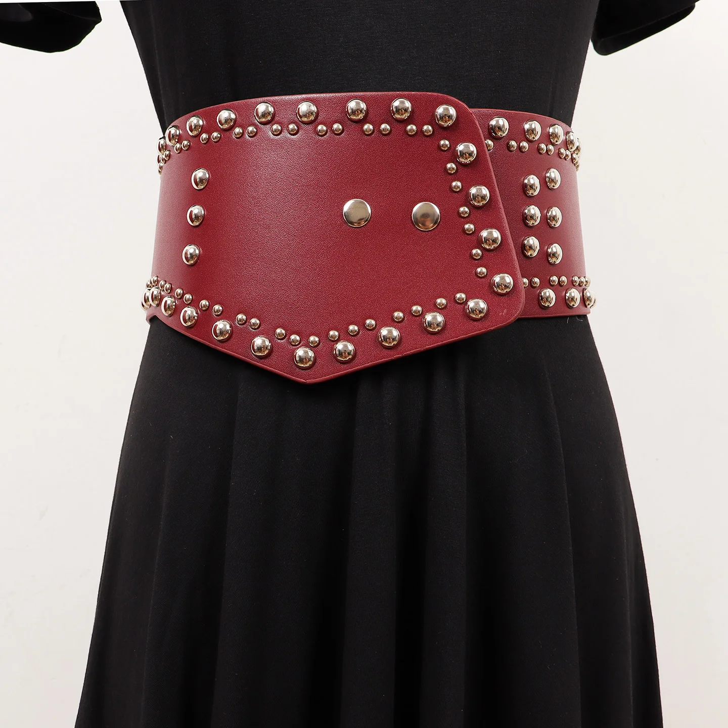 Irregular Wide PU Leather Waistbands Women 2025 Rivet Studded Adjustable Corset Dress Waist Belts Vintage Ceinture Pour Femme