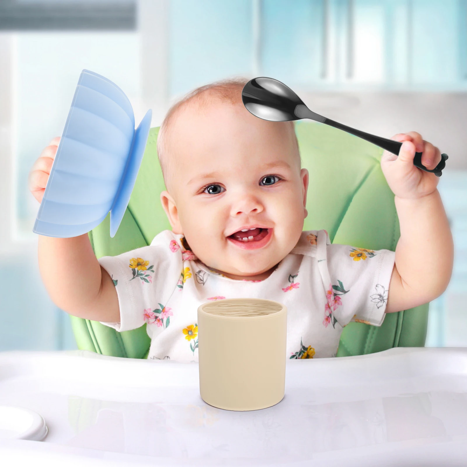 

2pcs Water Infant Kids Water Cup Training Toddler Silicone Baby Trainer Grey Beige Leak Proof Travel Feeding Cup