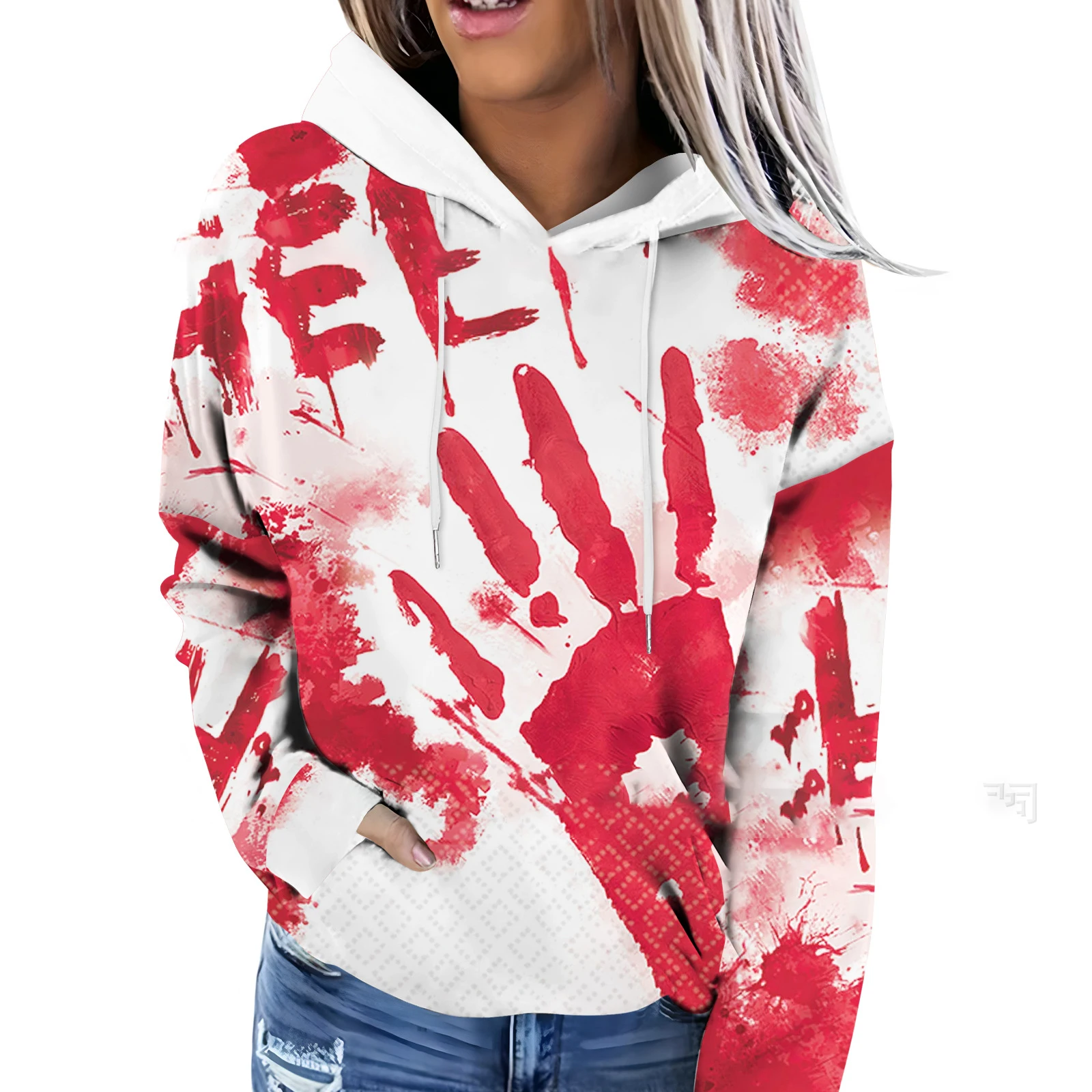 Blood Print Series 2024 Autumn And Winter Drawstring Pocket Cross-Border Halloween Element Hooded Sweatshirt In StockMC11