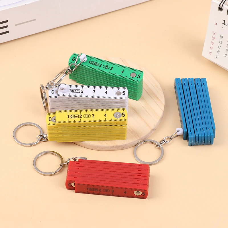 1Pc 0.5 Meter 10 Fold Keychain Plastic High Precision Folding Ruler Can Be Stored For Travel Woodworking Bricklaying Home DIY