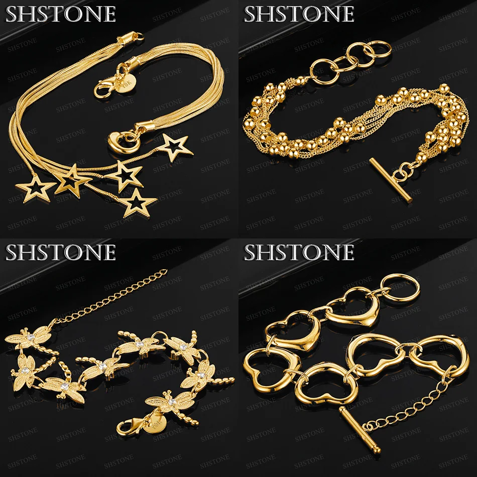 

20cm Chain 18k Gold Heart Beads Star Dragonfly Zircon Bracelet Women Wedding Party Classic Luxury Jewelry Gift Accessories