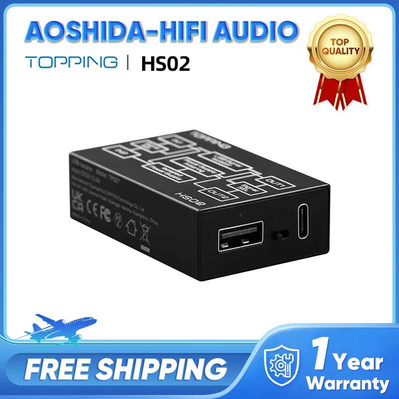 

TOPPING HS02 USB 2.0 High Performance AUDIO ISOLATOR Type C input 1500KVRMS PCM32bit/768kHz DSD512 Native 0.073Ultra Low Latency