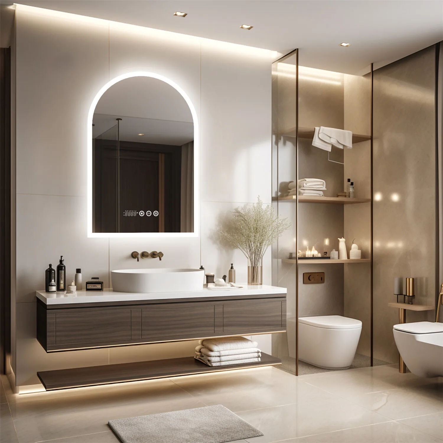

LED Bathroom Mirror with Light Anti-Fog, Dimmable, Date and Time, Temperature