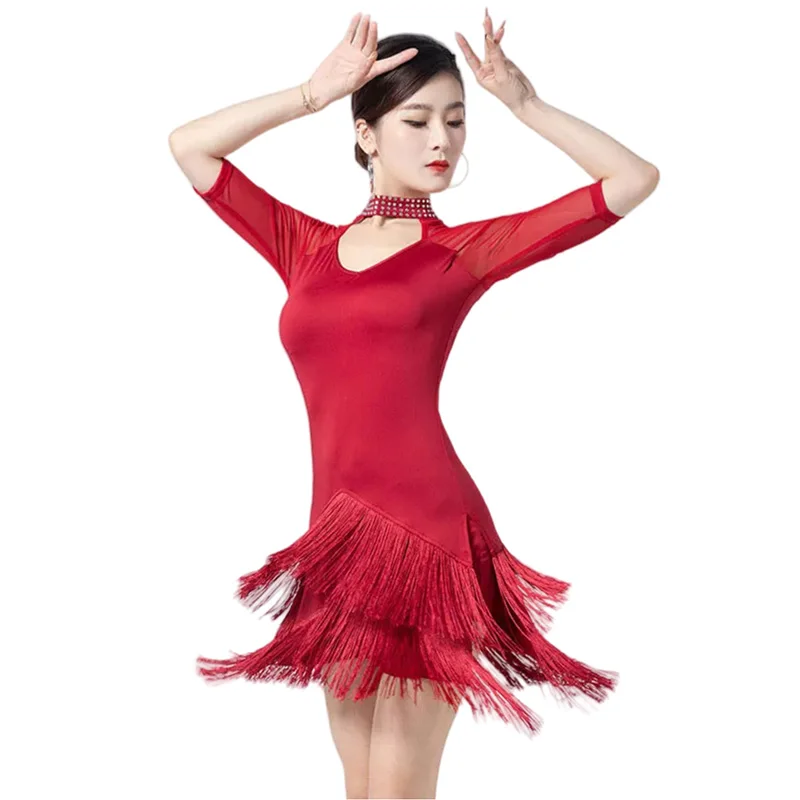 Damen-Lateintanzkleidung für Damen, lateinamerikanische Kleider, Fransen, Gesellschaftstanzkostüme für Damen, Salsa, Samba