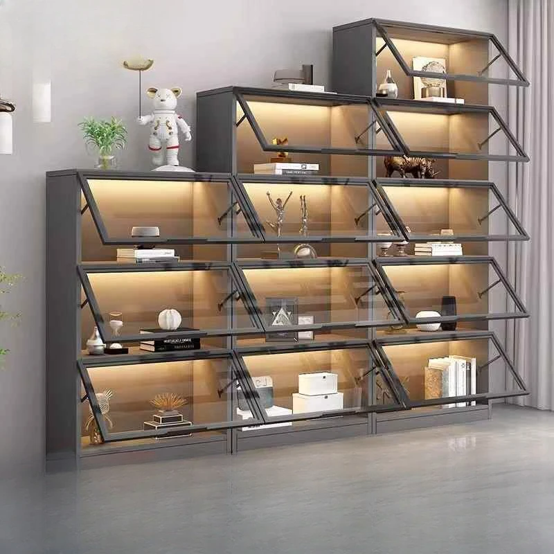 

Free combination lattice bookcase with glass door dust-proof display whole wall living room bookshelf