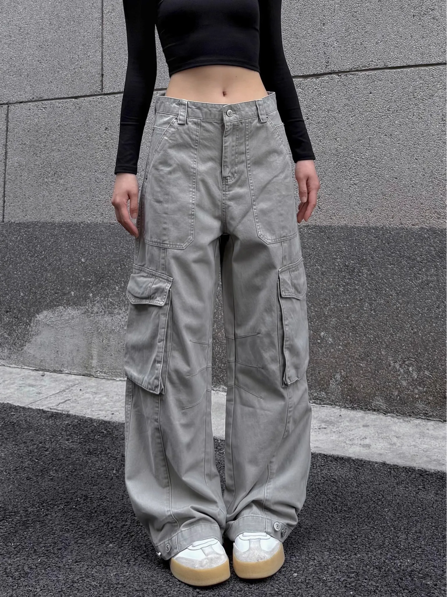 

Retro American Work Pants Paratrooper Straight Leg Multi ket Trendy Waed Wide Leg Casual Trousers for Men And Women