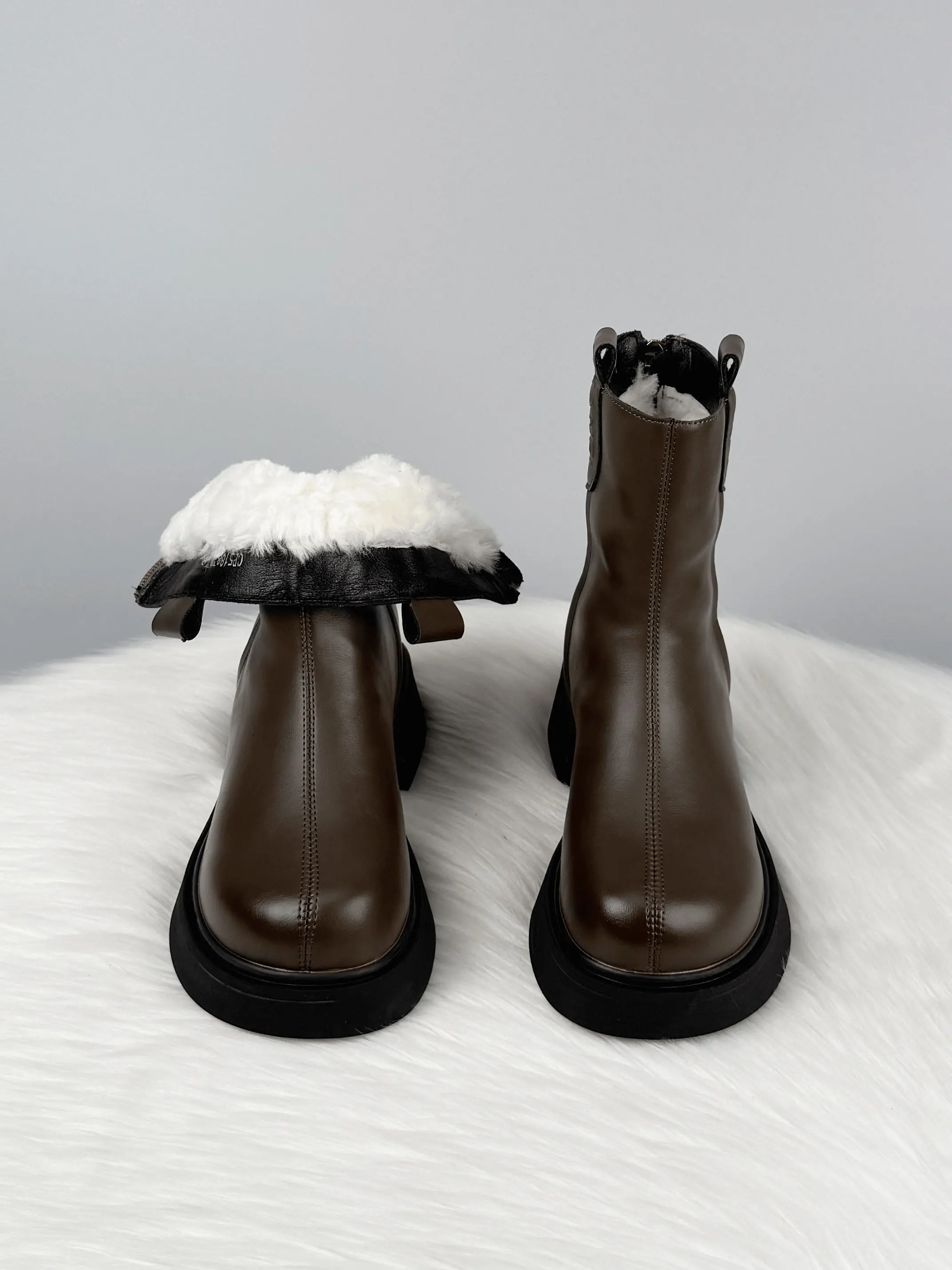 

Теплые шерстяные зимние ботинки на подкладке Thi, женские хлопковые ботинки, кожаные меховые сапоги с нескользящей резиновой подошвой