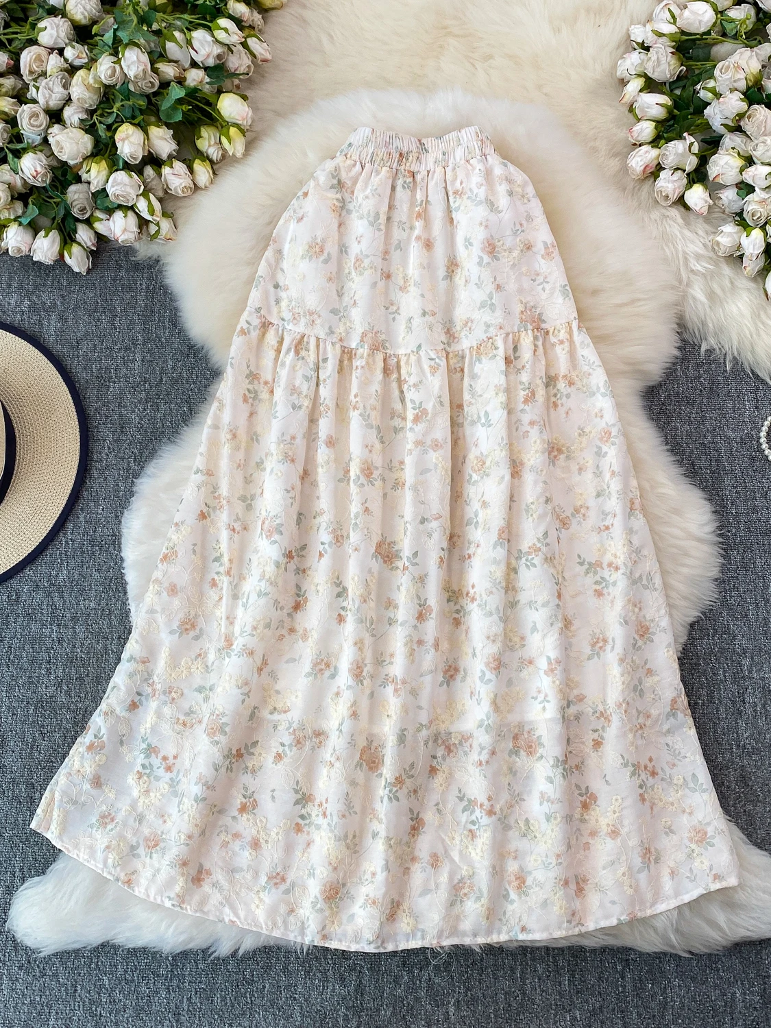 エレガントな花柄刺繍入りミディスカート レディース 夏スタイ - Midi Skirt Floral のレビューと価格