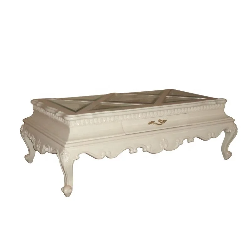 Living Room Coffee Table  with Drawer Hand Carving Wooden Center Table Antique Reproduction French Style Furniture