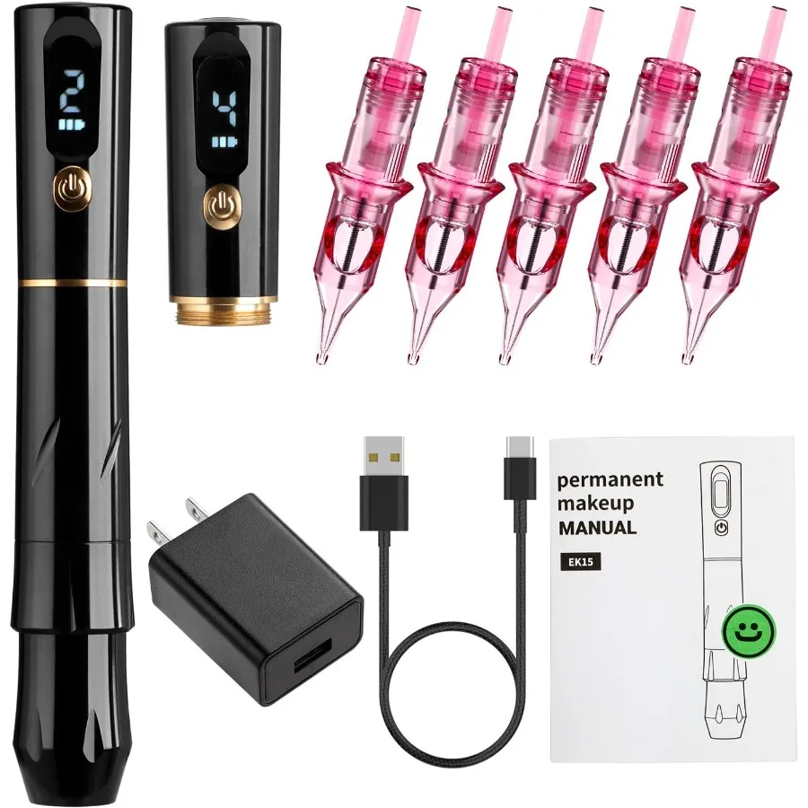 

Charme Princesse Permanent Makeup Machine Tattoo Eyebrow Pen Makeup Rotary Machine Pen with 2 Battery 5pcs Cartridge Needles fo