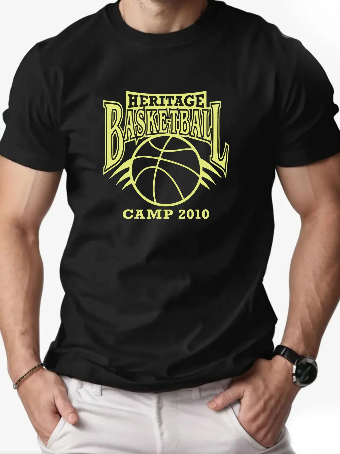 

Cotton T-shirts For Men Basketball Cartoon Print T-Shirt Round Neck Breathable Streetwear Fashion High Quality Casual Tee‌