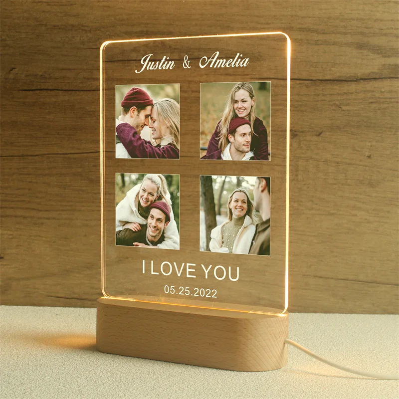 Personalizado Acrílico Photo Lamp,Custom LED Night Light,Photo Frame, presente para casal, presente de aniversário, presente de casamento