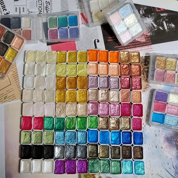 Perlmuttfarbene, solide Aquarellfarbe, Metall-Aquarellmalerei mit glänzenden Perlen, solide Aquarellmalerei und Künstlerbedarf – Detail 11