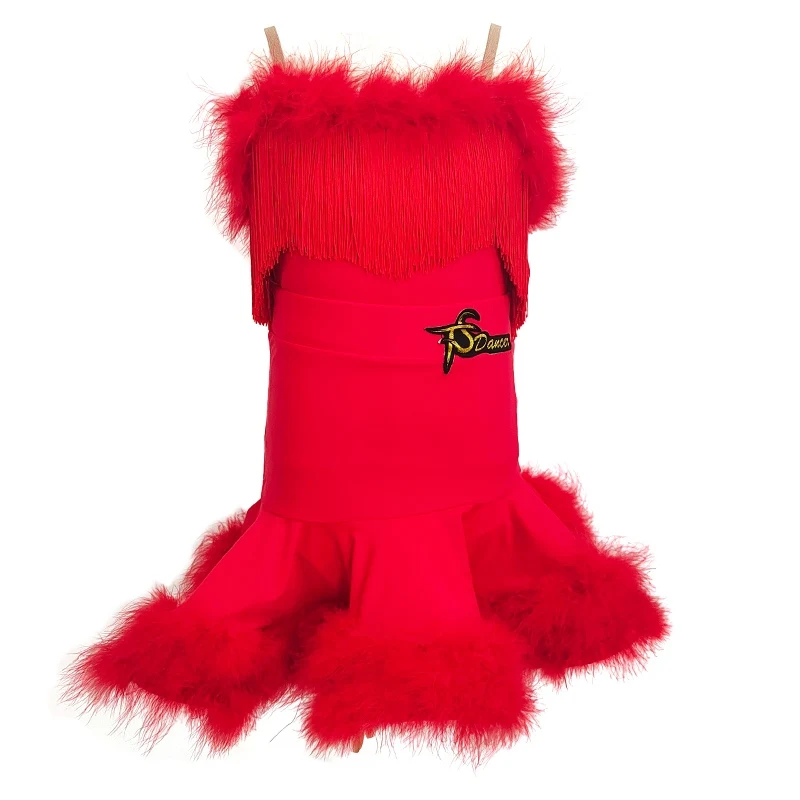 Vestido profissional de dança latina infantil, fantasia de dança latina para meninas chacha dança latina vestido com franjas sl11042