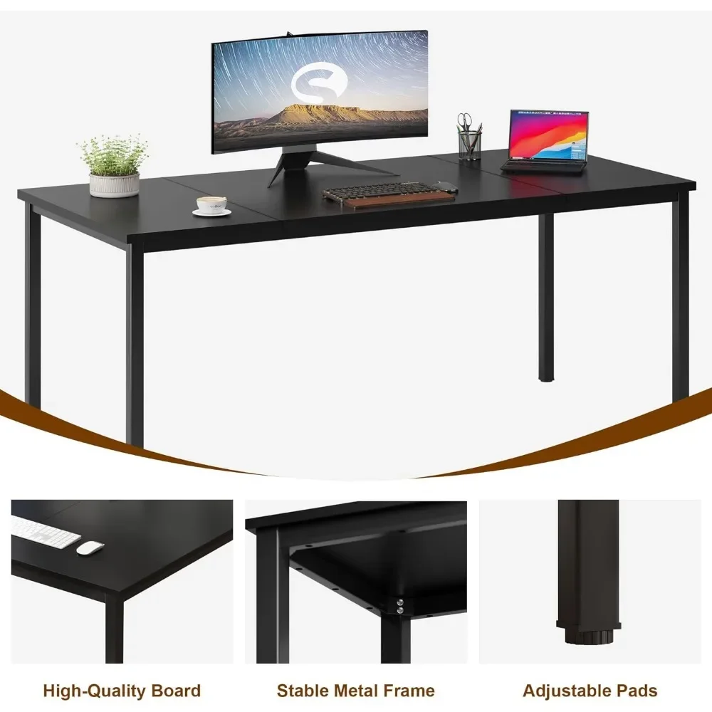 70.8 Inch Stylish Computer Desk, Large Executive Office Desk, Simple Study Writing Desk, Workstation Businee Office, Black