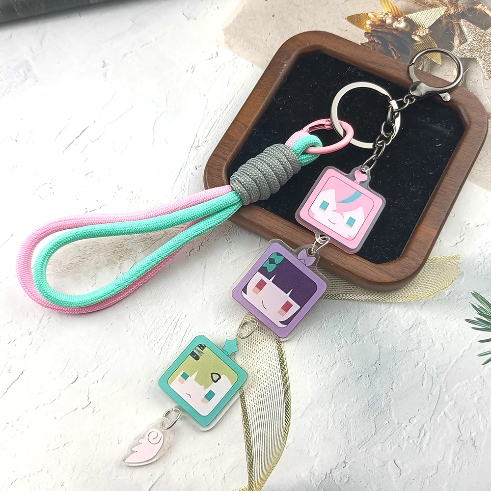 ZZZ Zenless Zone Zero Key Chain, Wuthering Angels Cute Acrylic Charms Keyring with Braided Lanyard Game Peripheral Ornament Gift