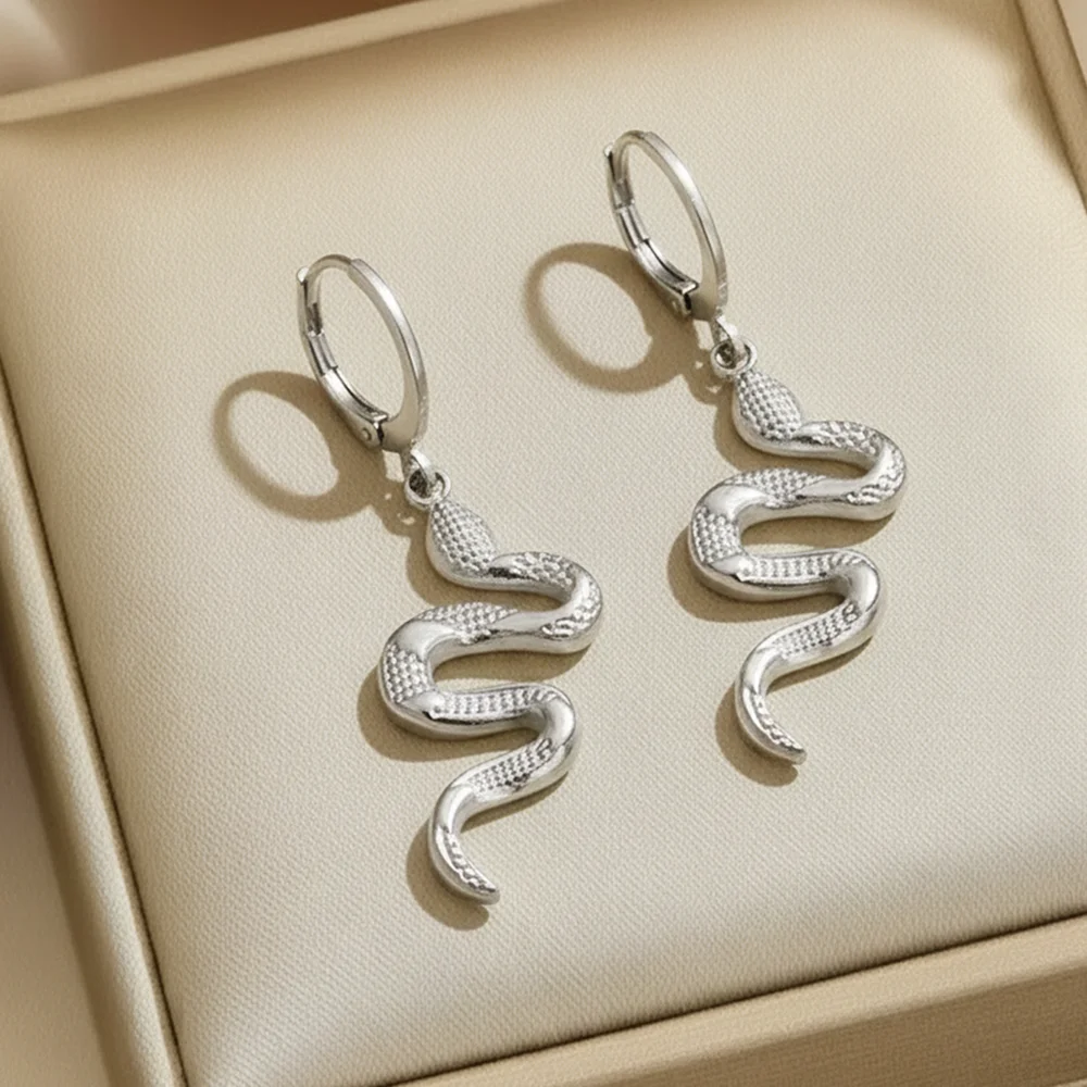 New Stainless Steel Animal Snake-Shaped Pendant Earrings Unisex Vintage-Inspired Unique Design Exquisite Ear Jewelry Accessories