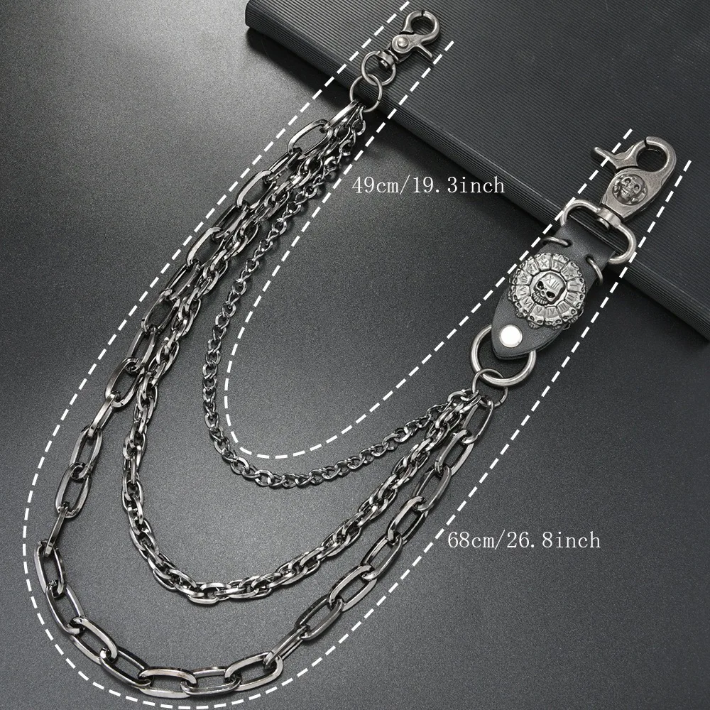 โซ่คล้องกางเกงสไตล์ฮิปฮอปพังก์ ลายหัวกะโหลก หลายชั้น แฟชั่นสตรีท โลหะ  ตกแต่งเอวแบบเฉพาะตัว
