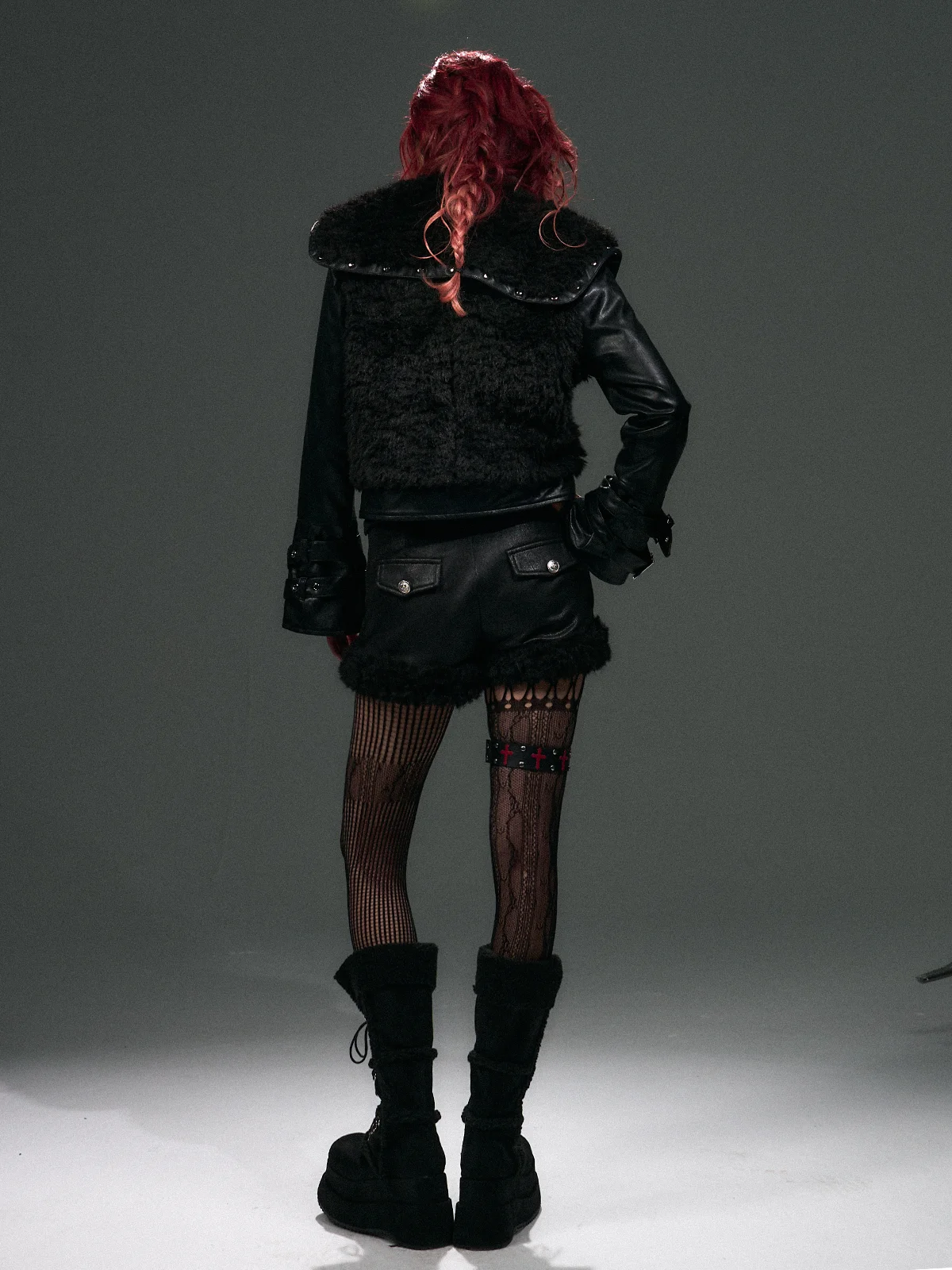 k Punk Rivet Fur Trim ort Coat Warm Bell Sve Women's Leather Jaet Upper Body Garden Lost Sle Winter Outerwear