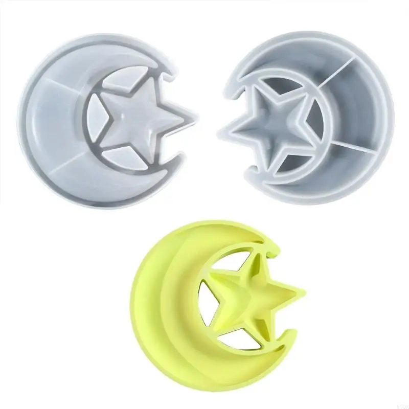 57QA Sturdy Star and Moon Silicone Mold Round Tray Home Accessory for Crafting Supplies and Creative Storage Solution