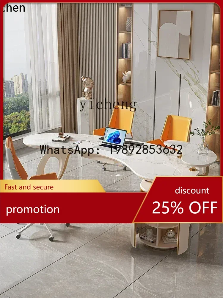 

YFY light luxury rock slab desk modern simple high-end study creative curved computer desk