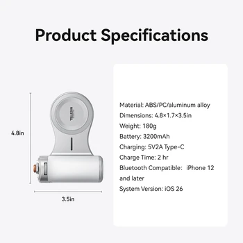 TELESIN Magnetic Phone Camera Shoot Hand Grip 3200Mha Powerbank Wireless Charging Phone Holder Shooting Aid for Iphone Andriod 6