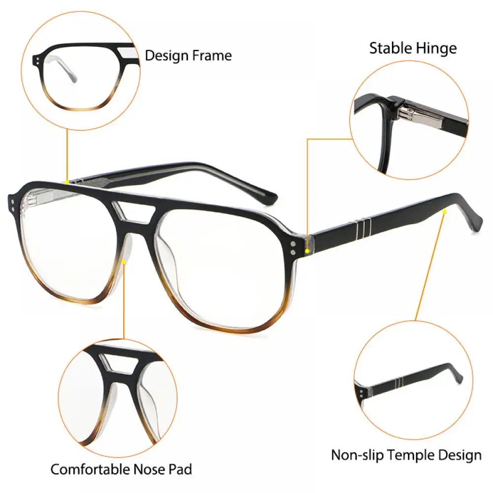 CATERSIDE Modische Herren-Pilotenbrille mit Blaulichtfilter, Flachrand-Design mit Doppelbrücke, Brillengestell, Damen-Dekorationsbrille – Detail 6