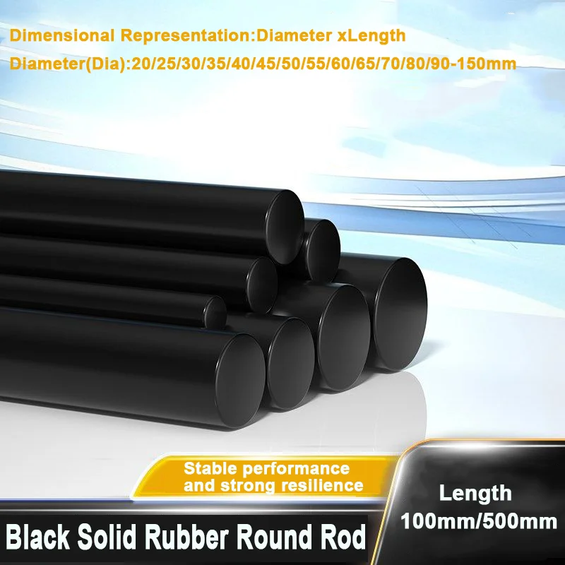 1Pcs Black Solid Nitrile Rubber Round Bar Dia 20mm-150mm High Elastic Rubber Construction Machinery Shock Absorbing Rod Sticks