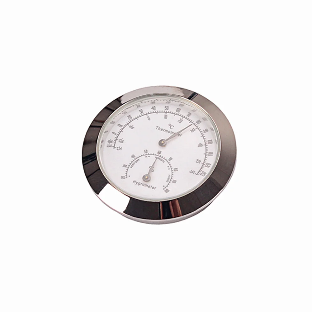 

Compact Round Violin Hygrometer Thermometer Dual Scale Fahrenheit Centigrade Metal Design for Case Monitoring B103 Silver