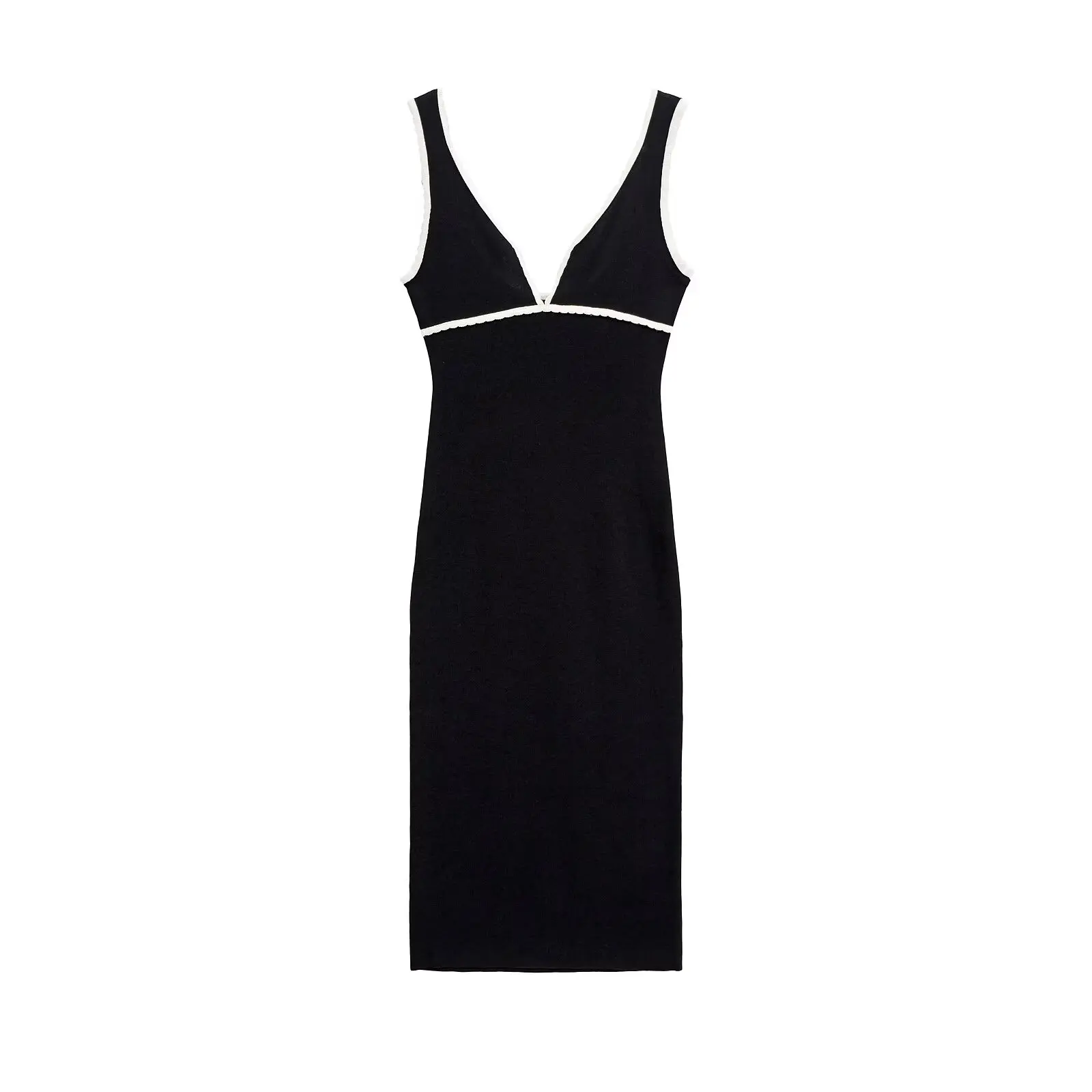 

BM&MD&ZA Womens Elegant V - neck Sleeveless Vest - style Mid - length Straight - cut Knit Dress with Contrast - color Decoration