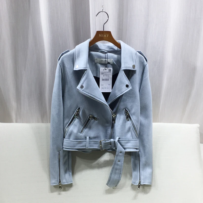 Spring Autumn Multi-Color Short Suede Leather Jacket Slim Fit Biker Top Versatile Fashionable Women's Short Outerwear