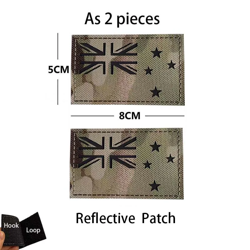 2-teiliges Set Neuseeland-Flagge IR-reflektierende Emblem-Stoffapplikationen, Stickerei-Patches, militärische taktische Abzeichen-Aufkleber für Rucksäcke – Detail 2