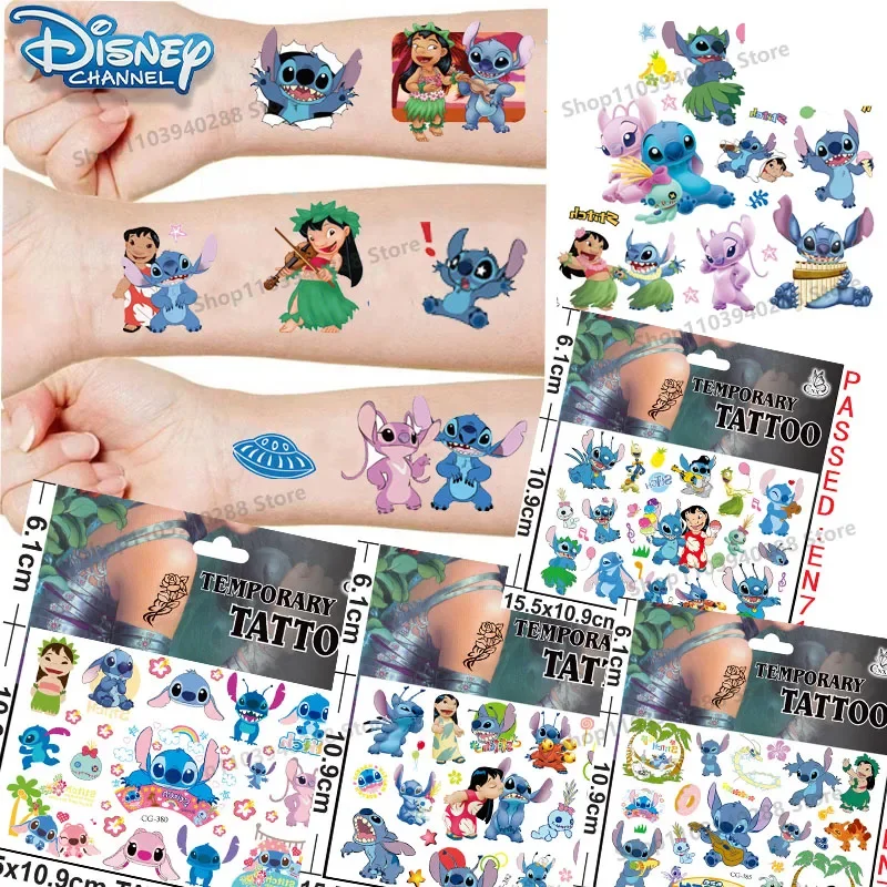 Autocollants de tatouage Disney CAN o & Stitch pour enfants, accessoire de dessin animé mignon, décoration de tatouage de poulet Stitch, jouets pour enfants, cadeaux