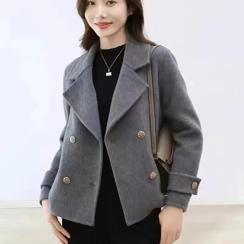 High-Quality Wool Jacket Women Spring Autumn 2024 New Double-Sided Woolen Coat Fashion Outwear Suit Collar Overcoat Female Tops