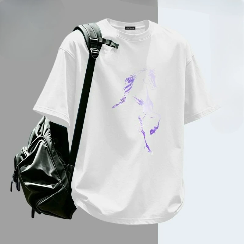 Pure Cotton Short-sleeved Men's Summer Heavyweight T-shirt Trendy Men's Loose Half-sleeved Casual Fashionable Simple Men's Wear