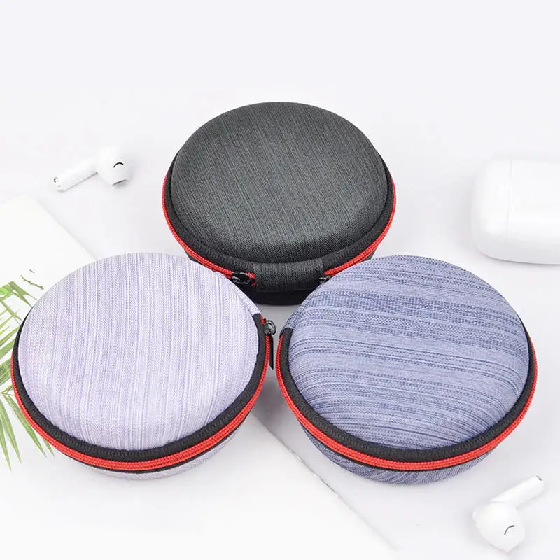 Saco de armazenamento portátil sem fio bluetooth fone de ouvido caso caixa eva circular carteira pacote cabo dados armazenamento redondo mini saco armazenamento