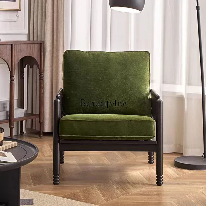 

yj5 *French retro solid wood leisure sofa American simple living room bedroom leisure chair