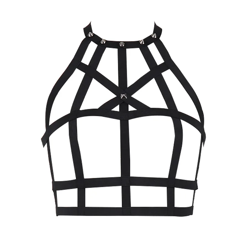 엘라스틱 바디 케이지 여성 하라주쿠 바디 하네스 벨트 속이 빈 조절 가능한 본디지 란제리 파티 댄스 의상 하네스 브라