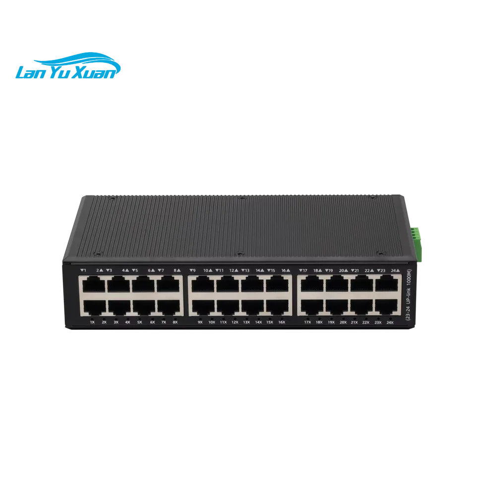 Industrial 24-Port Unmanaged Ethernet Switch Fanless Aluminium Alloy Din-rail Design 100Mbps 24 Port Full-Duplex Network Switch