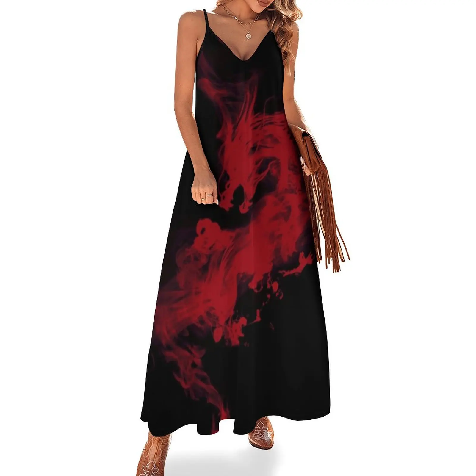 

dark red dragon Sleeveless Dress elegant women's sets luxury dresses summer women's dress 2024 Woman fashion